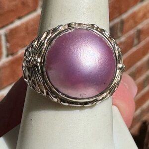 925 Pink Pearl Butterfly Ring